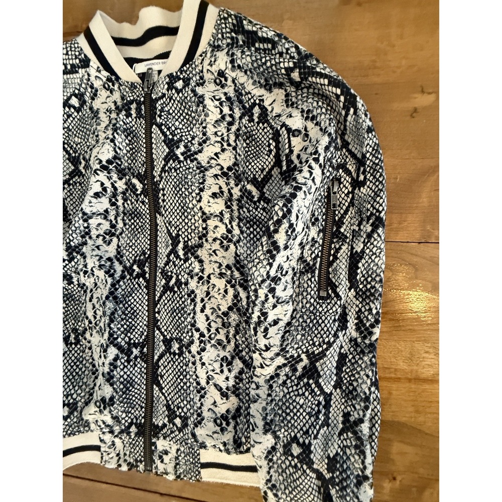 LAVENDER BROWN Small Python Snake Print Bomber Jacket Pockets Y2K - Picture 9 of 14
